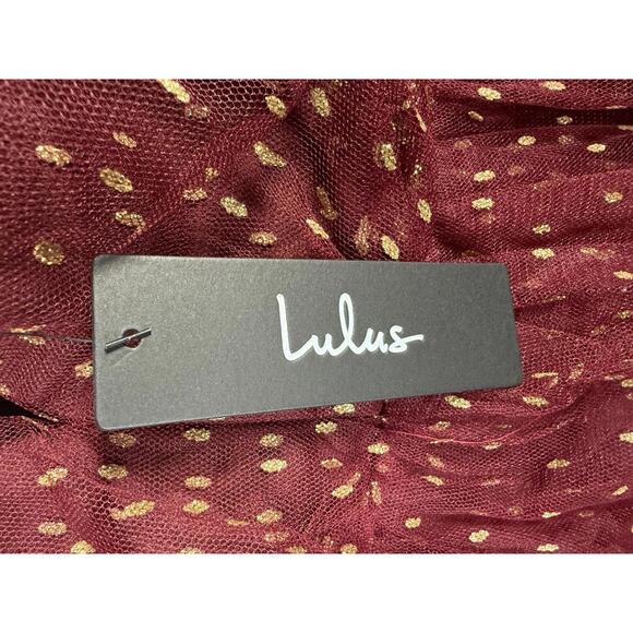 NWT Lulus Forever Sparkling Burgundy Dotted Mesh Tiered Mini Dress Size M - Picture 6 of 9